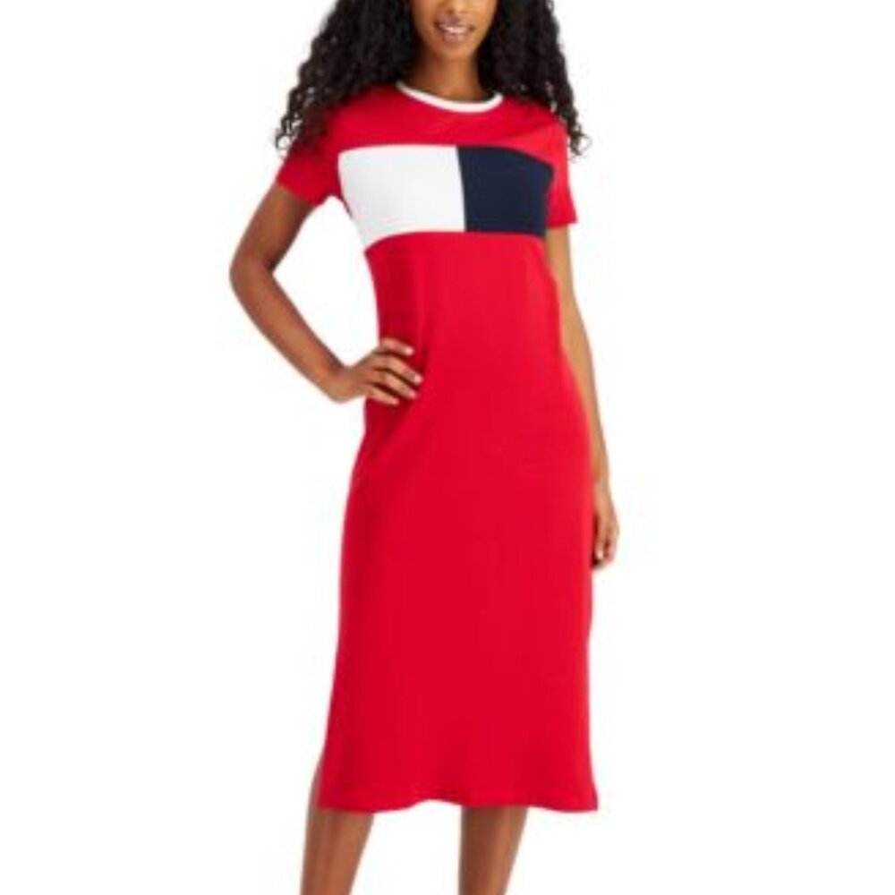 NWT women's hot pink Tommy Hilfiger color block soft dress size Small